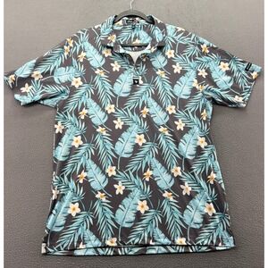 Bad Birdie Shirt Mens Golf Polo XL Tropical Floral Palm Leaf Blue Grey Stretch